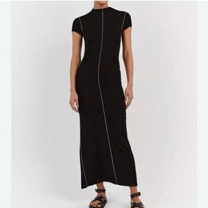 Dissh SOHO BLACK CAP SLEEVE MIDI DRESS - M / BLACK